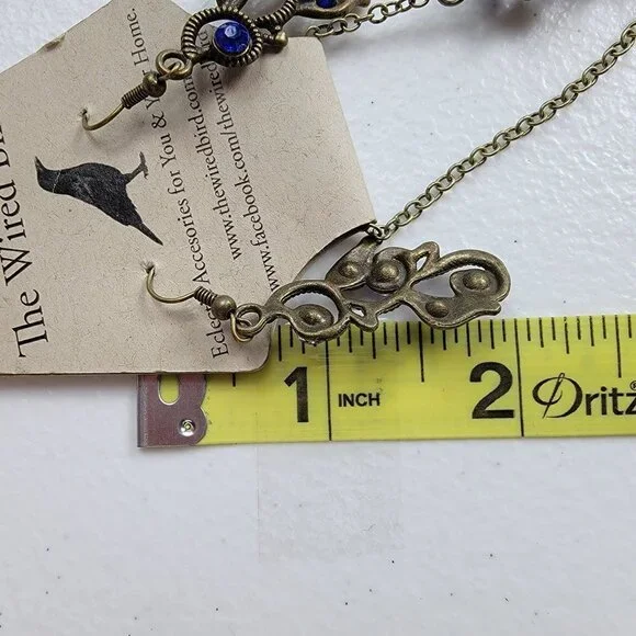 The Wired Bird Bronze Tone Blue Rhinestone Butterfly Charm Necklace/Earrings Set - Picture 11 of 11